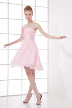 Chiffon Strapless Knee Length Dress