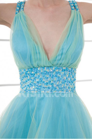 Organza V Neckline Short Dress with Sequins