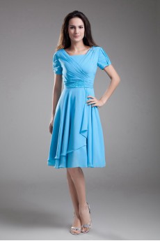 Chiffon V-Neck Knee Length Short Sleeves Column Dress