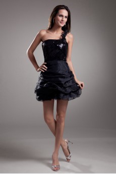 Organza One Shoulder Short A Line Dress with Embroidery