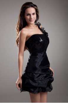 Organza One Shoulder Short A Line Dress with Embroidery