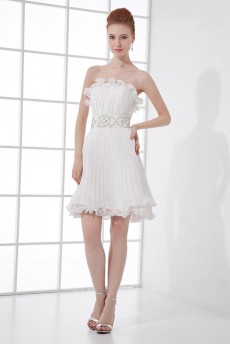 Chiffon Strapless Short Dress with Sash and Sequins