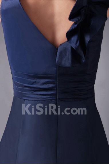 Taffeta V-Neck Short Dress with Hand-made Flower