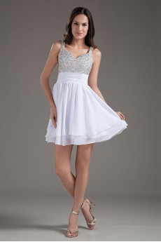 Chiffon Sweetheart White Short Dress with Sequins