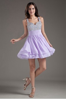 Chiffon Sweetheart Purple Short Dress with Sequins