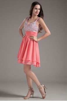 Chiffon Sweetheart Pink Short Dress with Sequins