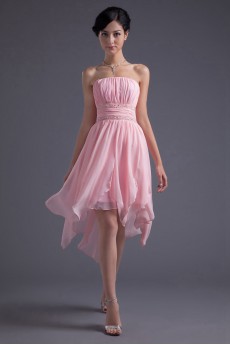 Chiffon Strapless Knee Length Dress with Sash and Sequins