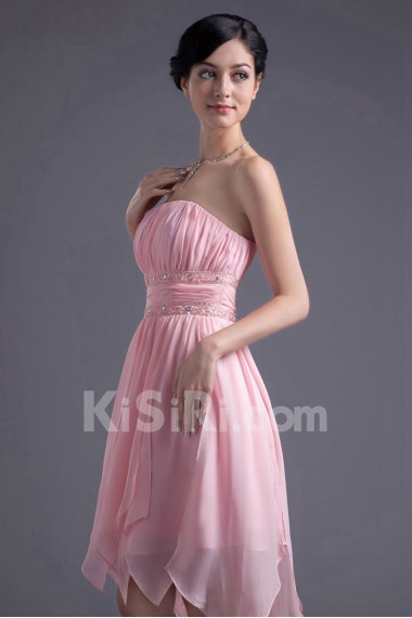 Chiffon Strapless Knee Length Dress with Sash and Sequins