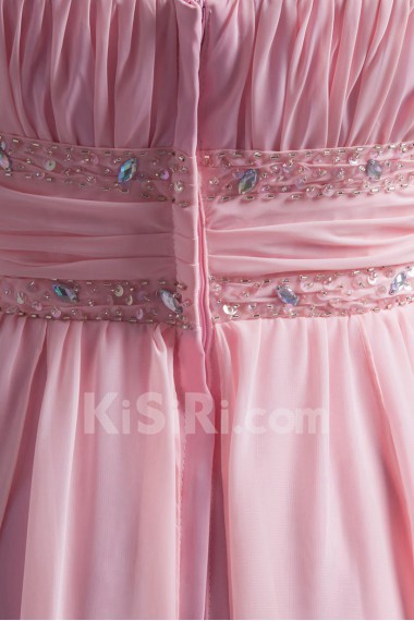 Chiffon Strapless Knee Length Dress with Sash and Sequins