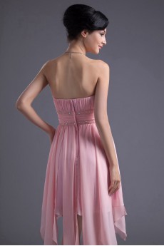 Chiffon Strapless Knee Length Dress with Sash and Sequins