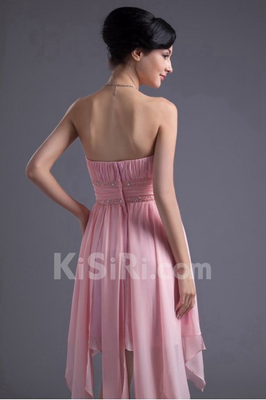 Chiffon Strapless Knee Length Dress with Sash and Sequins