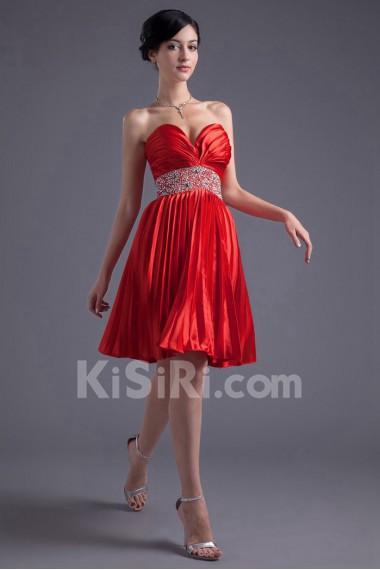 Satin Sweetheart Knee Length Dress with Embroidery