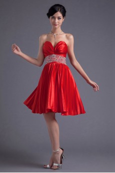 Satin Sweetheart Knee Length Dress with Embroidery