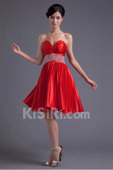Satin Sweetheart Knee Length Dress with Embroidery
