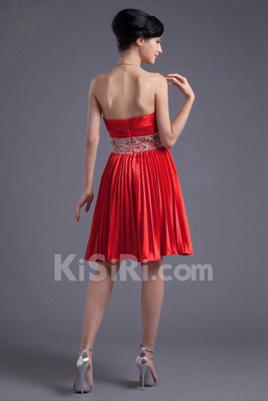 Satin Sweetheart Knee Length Dress with Embroidery