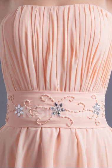 Chiffon Strapless Knee Length Dress with Embroidery