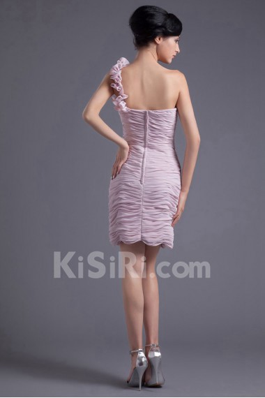 Chiffon One Shoulder Short Dress with Crisscross Ruched Bodice