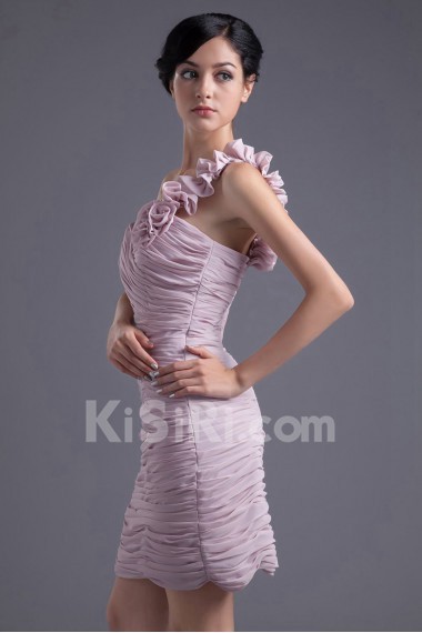 Chiffon One Shoulder Short Dress with Crisscross Ruched Bodice