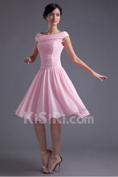 Chiffon Off-the-Shoulder Knee Length Dress