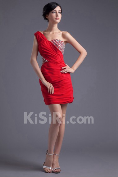 Chiffon One Shoulder Short Dress with Sequins