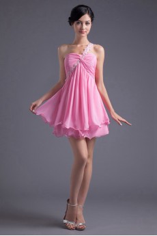Chiffon One Shoulder Short Dress with Embroidery