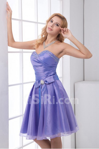 Organza Sweetheart Sheath Knee Lnegth Dress with Sequins