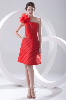 Organza Asymmetrical A Line Short Dress with Hand-made Flower