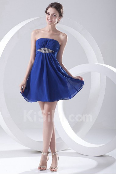 Chiffon Strapless Short Dress with Embroidery