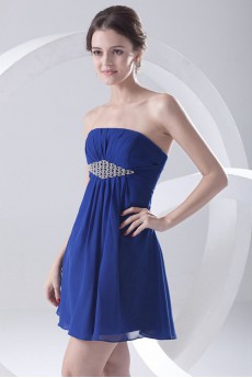 Chiffon Strapless Short Dress with Embroidery