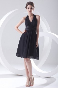 Chiffon V Neckline A Line Short Dress with Sash