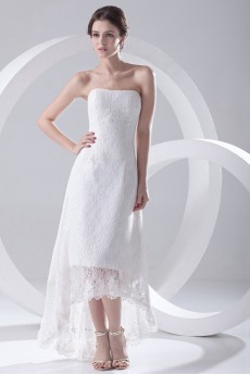 Lace Strapless A Line Tea-Length Dress