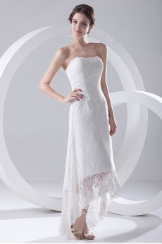 Lace Strapless A Line Tea-Length Dress