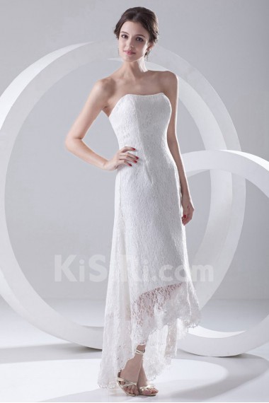 Lace Strapless A Line Tea-Length Dress