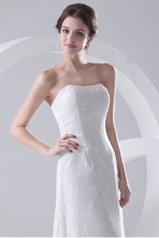 Lace Strapless A Line Tea-Length Dress