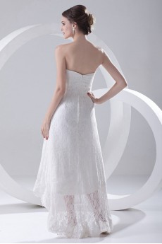 Lace Strapless A Line Tea-Length Dress