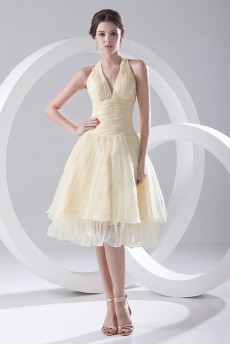 Organza Halter Knee Length Dress