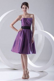 Taffeta Scoop Knee Length Dress with Sash