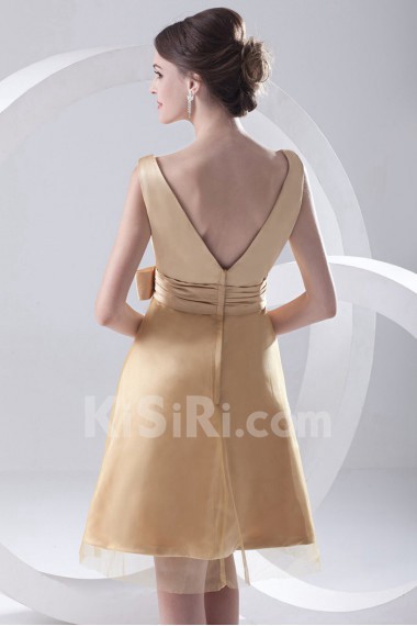 Satin and Net V Neckline A Line Short Dress with Sash