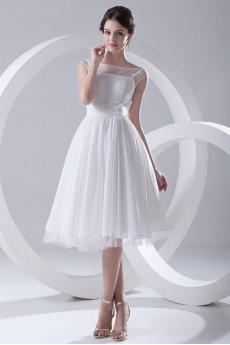 Chiffon and Net Knee Length Dress with Hand-made Flower