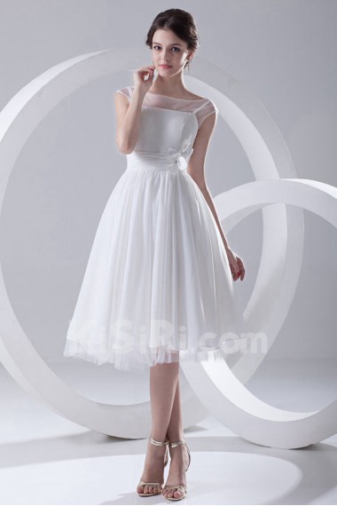 Chiffon and Net Knee Length Dress with Hand-made Flower