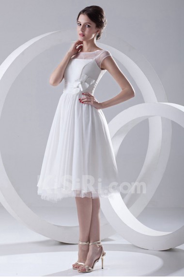 Chiffon and Net Knee Length Dress with Hand-made Flower