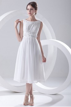 Chiffon Jewel A Line Tea-Length Dress with Embroidery