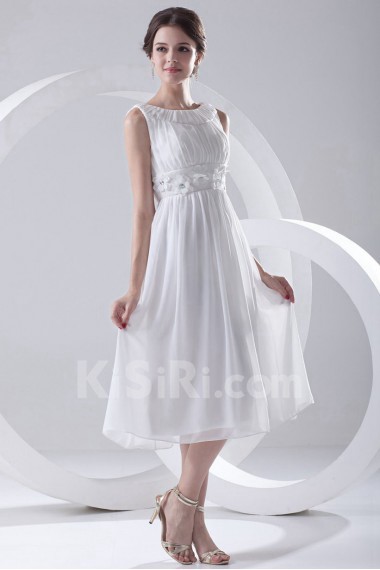 Chiffon Jewel A Line Tea-Length Dress with Embroidery