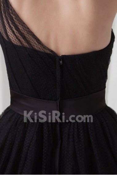 Net and Satin Tea-Length Dress with Sash