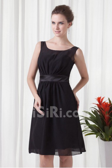 Chiffon Scoop Short Dress with Sash