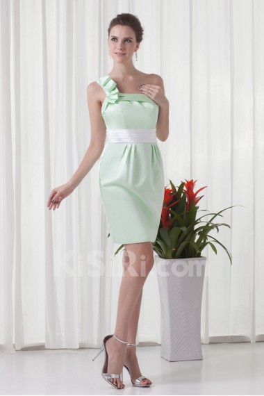 Satin One Shoulder Short Dress with Sash