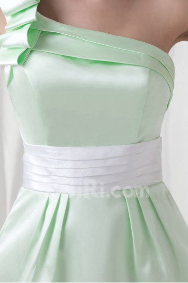 Satin One Shoulder Short Dress with Sash