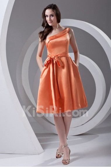 Satin Asymmetrical Knee Length Dress with Sash
