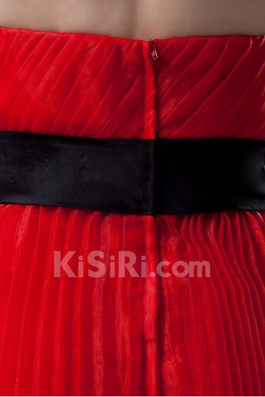 Organza Strapless Knee Length Dress with Sash