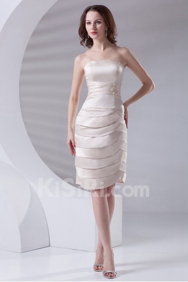 Satin Strapless Knee Length Dress with Embroidery